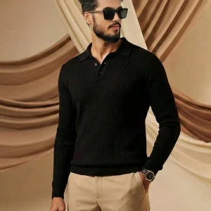 MEN’S DIAMOND KNIT POLO BLACK